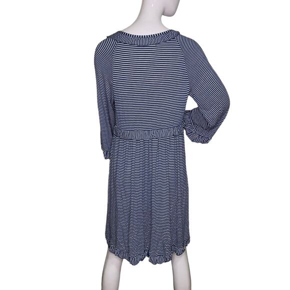 Max Studio Striped Long Sleeve Dress Blue and White Pullover Keyhole - Picture 6 of 10